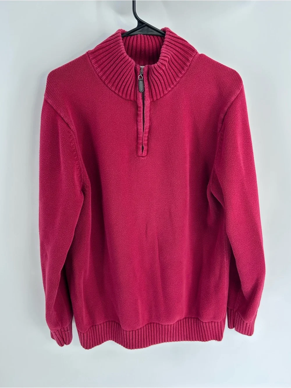 L.L. Bean Men's Red/Burgundy 100% Cotton Quarter-Zip Pullover Sweater Large Tal
